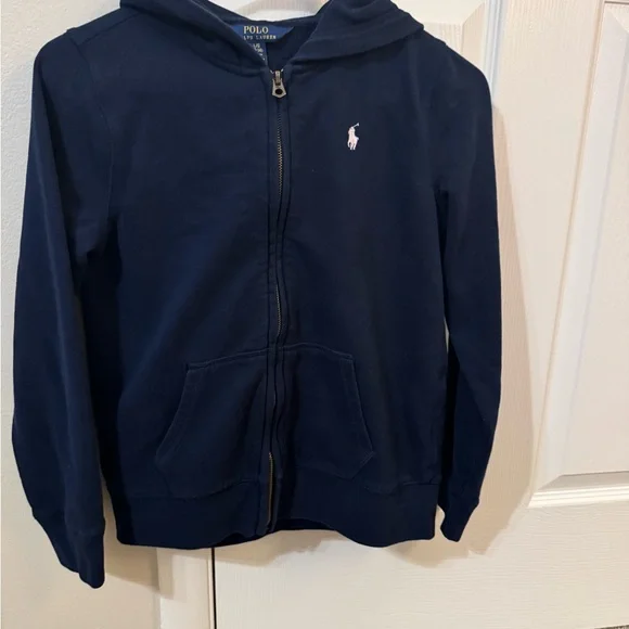 Polo Ralph Lauren Boys Navy Full Zip Hoodie Sweatshirt Size L 12-14 Pony Logo - Picture 4 of 6